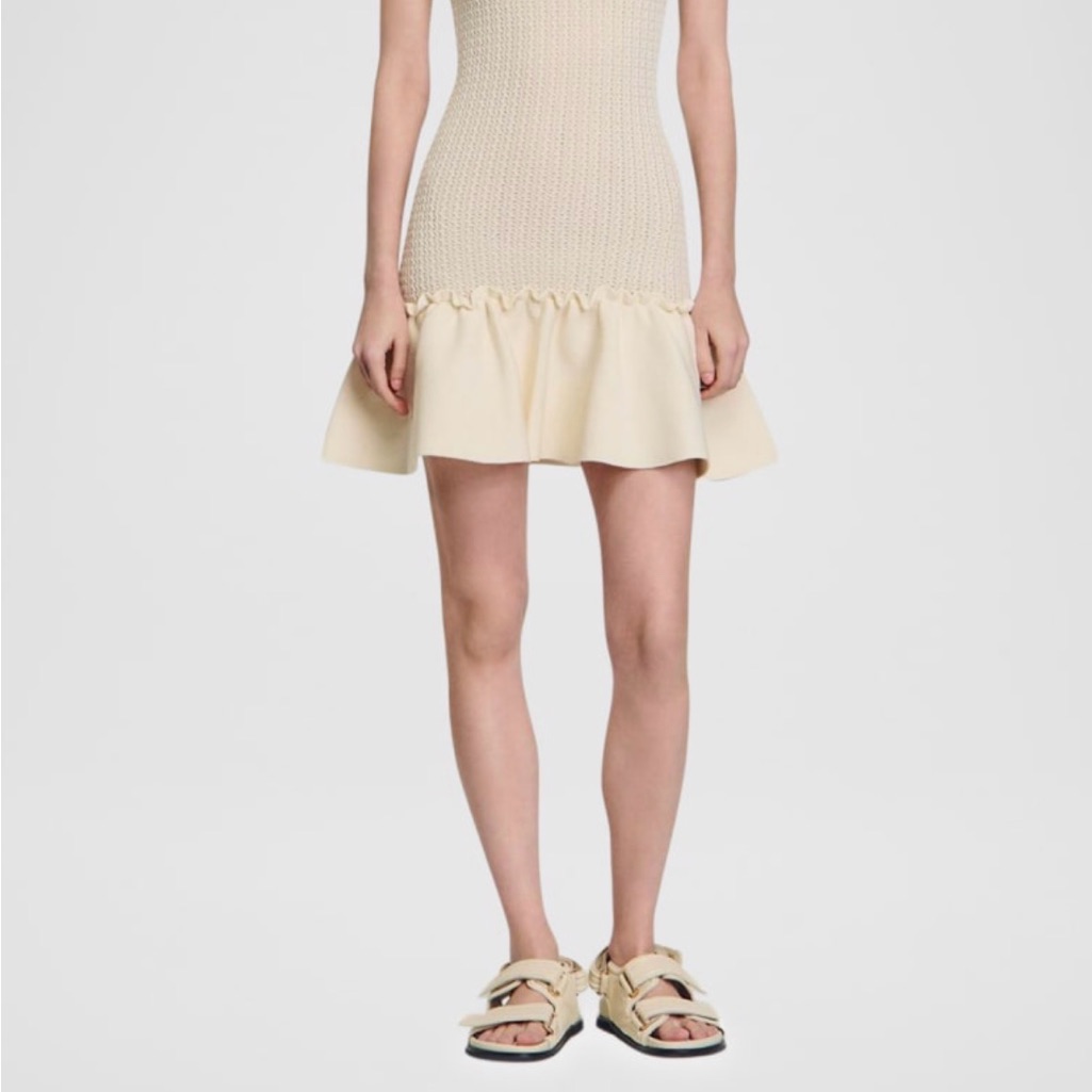 Sandro Cream Mini Skirt With Ruffle Hem